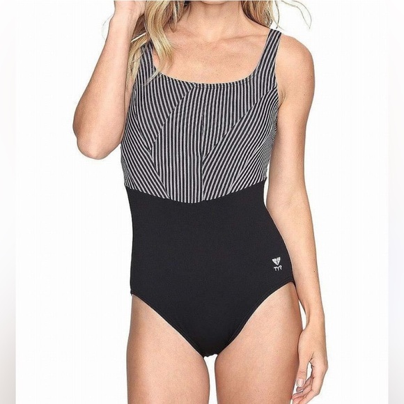 TYR Black White Monroe Stripe Aqua Controlfit One Piece Swimsuit 12 - Picture 10 of 11